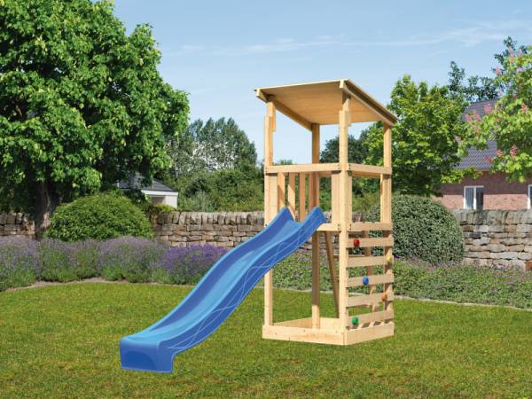 Karibu Spielturm Anna + Rutsche blau + Kletterwand Karibu Spielturm Anna + Rutsche blau + Kletterwand
