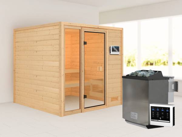 Karibu Sauna Jutta mit 9 kW Bioofen ext. Strg 38 mm Karibu Sauna Jutta mit 9 kW Bioofen ext. Strg 38 mm