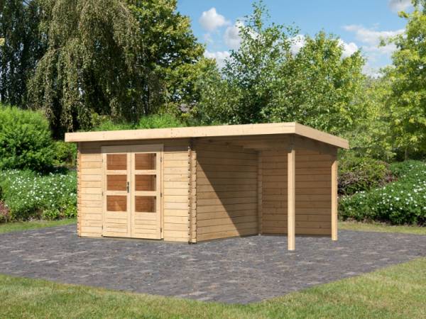 Karibu Gartenhaus Bastrup 7 mit Anbaudach 2 Meter inkl. Rückwand
