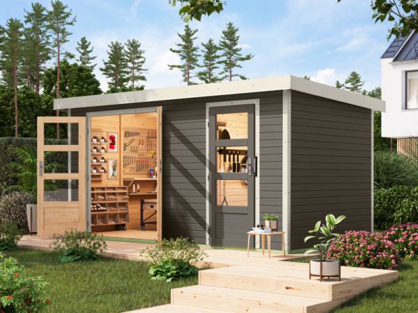 Karibu Hybrid Gartenhaus Merkur 1 B terragrau/weiß Karibu Hybrid Gartenhaus Merkur 1 B terragrau/weiß