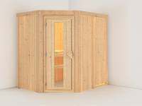 Karibu Sauna Carin ohne Ofen, ohne Dachkranz, mit energiesparender Saunatür