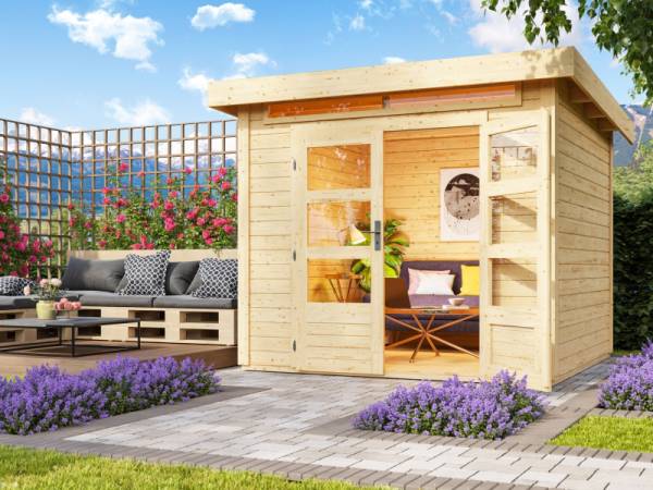 Karibu Gartenhaus Taro 1 natur, inkl. Fußboden und inkl. Dacheindeckung (selbstklebende Dachbahn)