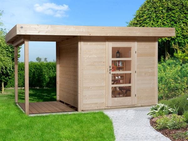 Weka Gartenhaus 172 Größe 1 natur mit Anbaudach 150 cm Weka Gartenhaus 172 Größe 1 natur mit Anbaudach 150 cm