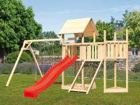 Akubi Spielturm Lotti Satteldach + Schiffsanbau oben + Anbauplattform + Doppelschaukel + Netzrampe +