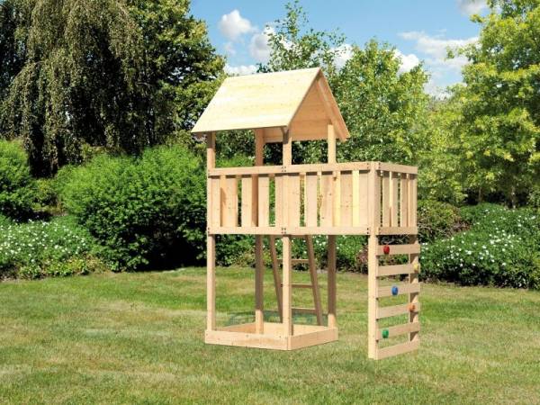 Karibu Spielturm Lotti natur mit Anbauplattform und Kletterwand Karibu Spielturm Lotti natur mit Anbauplattform und Kletterwand