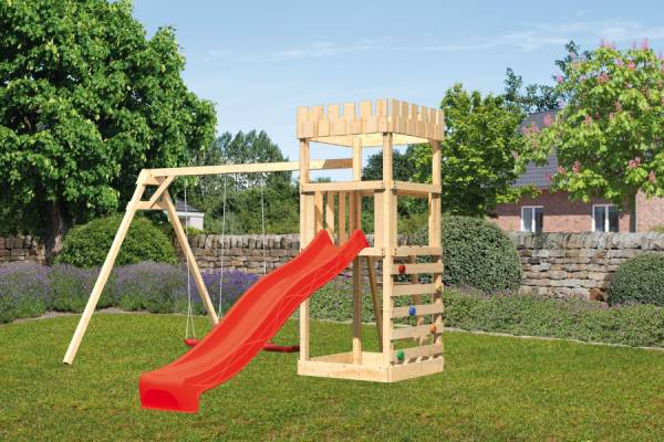 Karibu Ritterburg Löwenherz + Rutsche + Doppelschaukel + Kletterwand Karibu Ritterburg Löwenherz + Rutsche + Doppelschaukel + Kletterwand