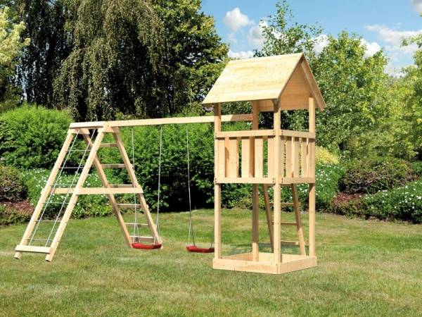Karibu Spielturm Lotti mit Doppelschaukel inkl. Klettergerüst Karibu Spielturm Lotti mit Doppelschaukel inkl. Klettergerüst